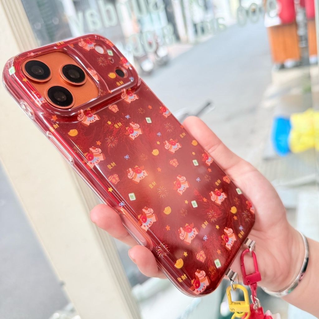 Case Ốp điện thoại iPhone Ngựa Cõng Túi Vàng Tài lộc Ánh Xà Cừ Đỏ iPhone 13/14/15/16/17Pro/Promax - TẾT