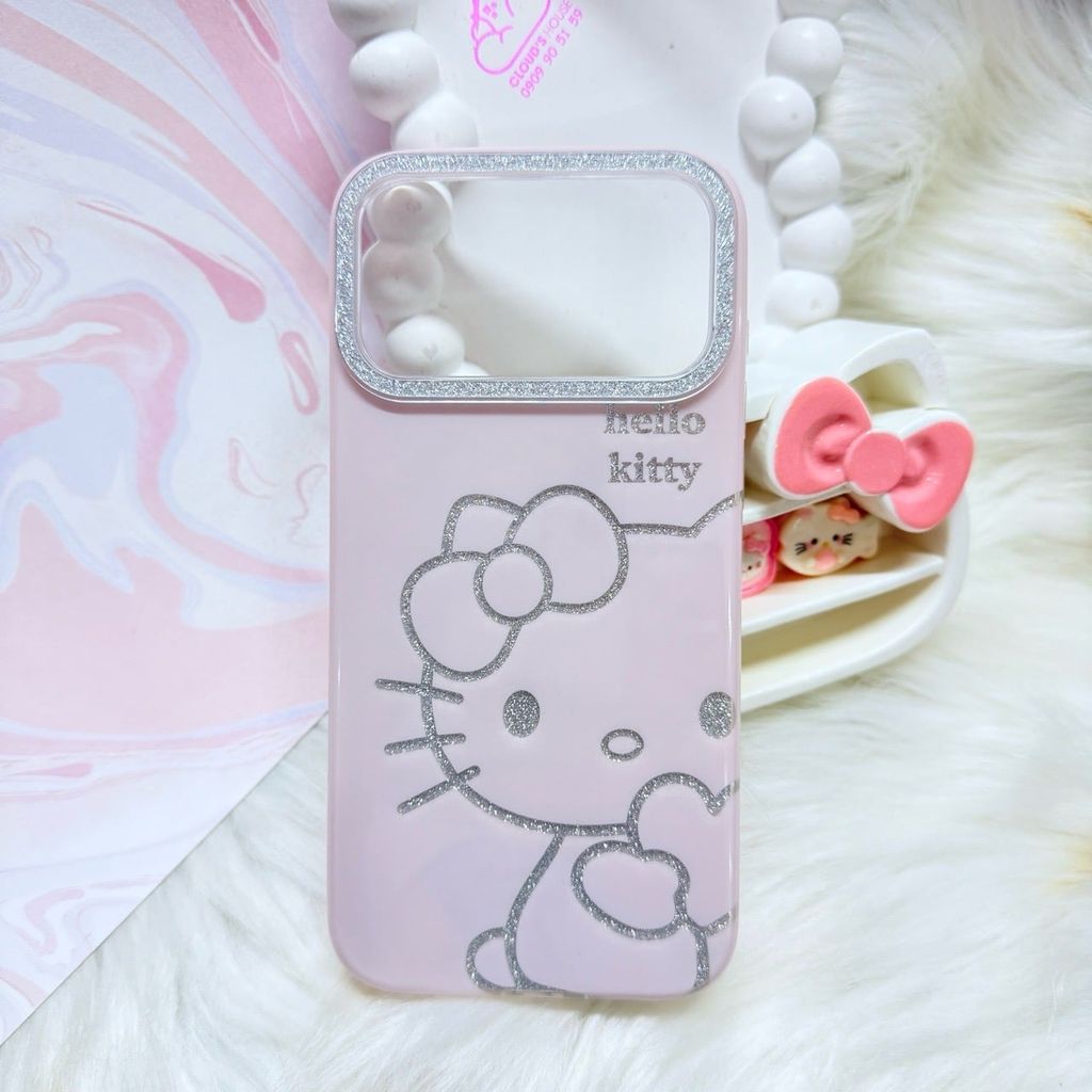 Case Ốp điện thoại iPhone Hello Kitty Hồng Nhạt Viền Camera Bling Bling iPhone 17/Pro/Promax