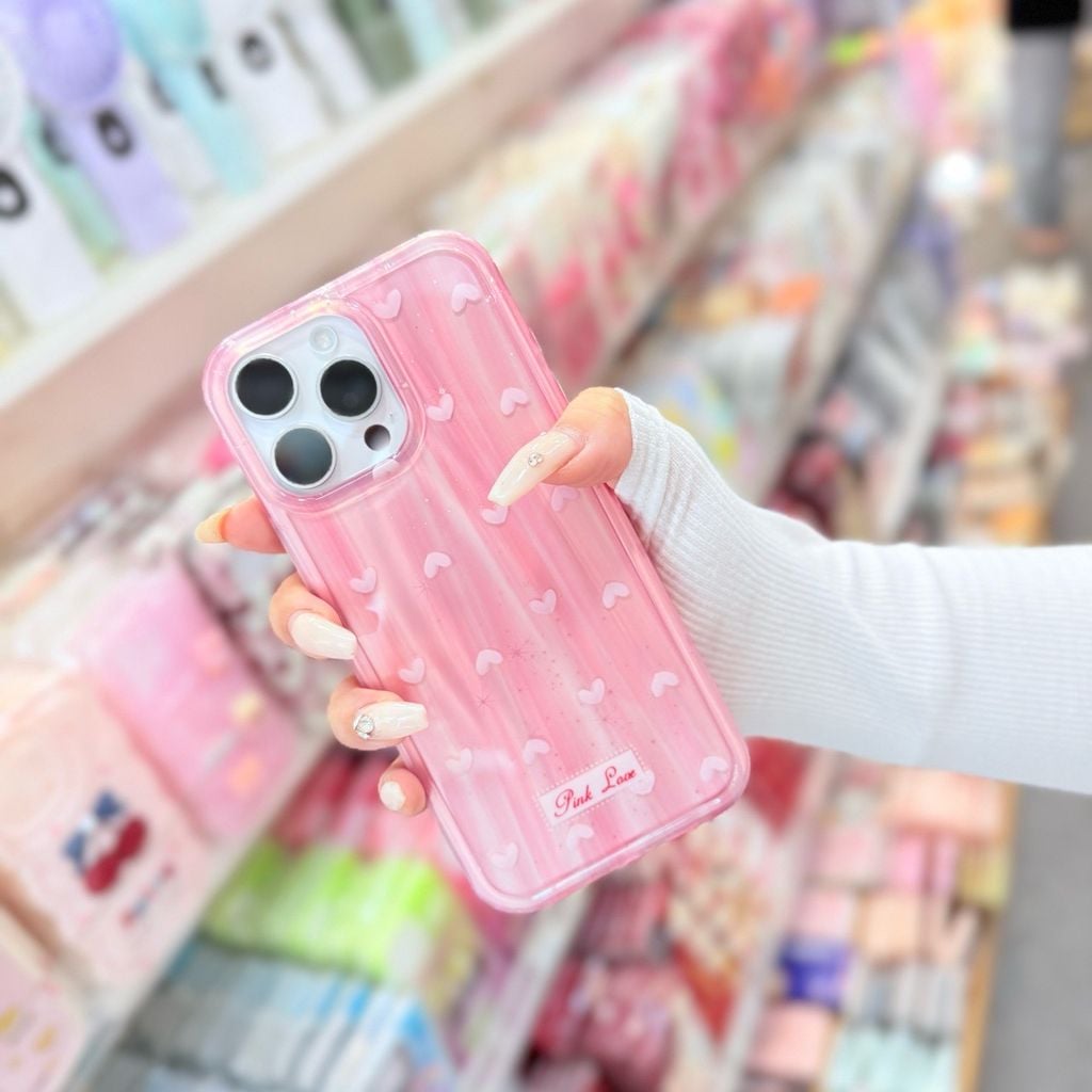 Case Ốp điện thoại iPhone Trái Tim Hồng (Pinh Love) Hologram Bling Bling iPhone 13/14/15/16/Pro/Promax