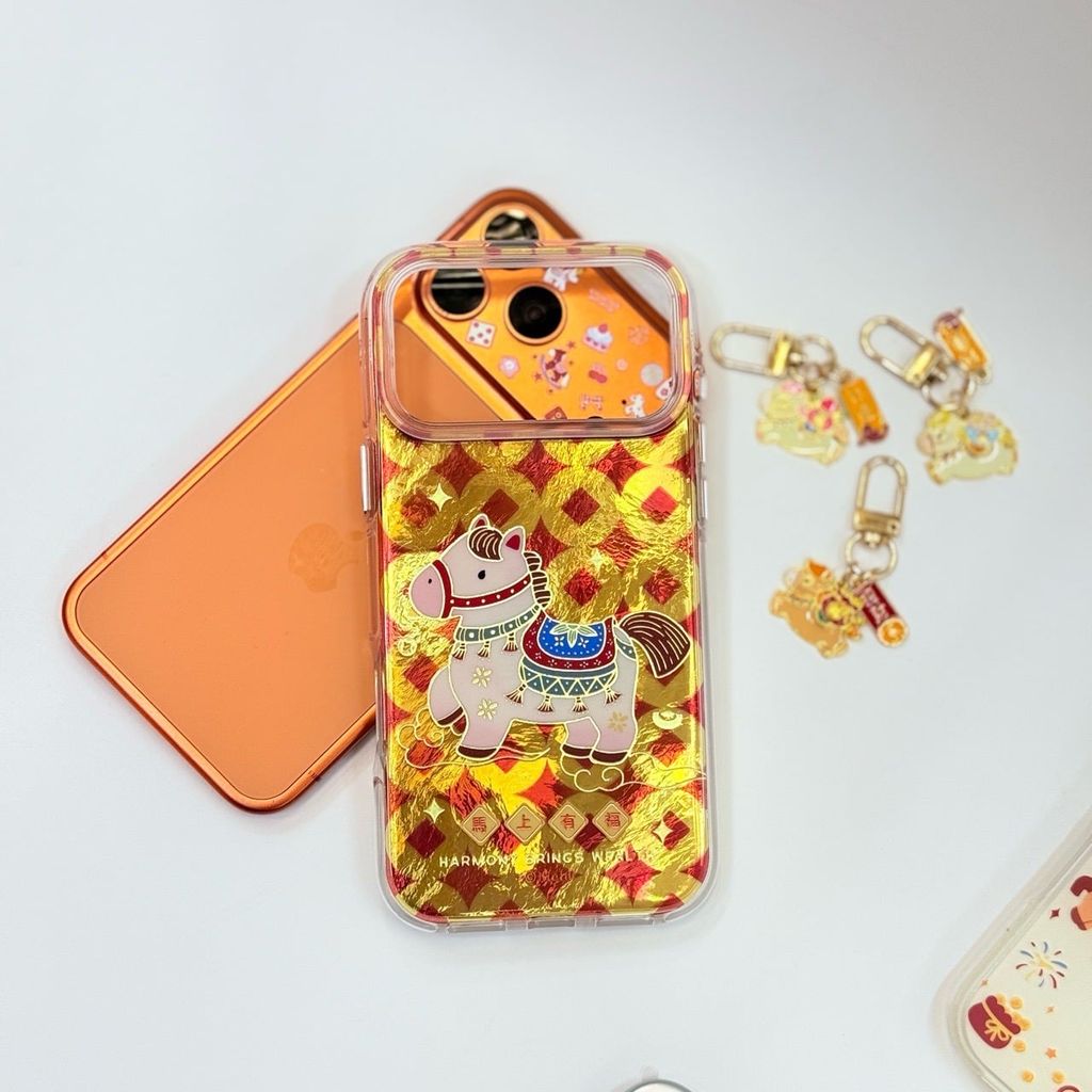Case Ốp điện thoại iPhone Ngựa May Mắn Ánh Xà Cừ Vàng Đỏ iPhone 12/13/14/15/16/17Pro/Promax - Mã Thượng Hữu Phúc - Harmony Brings Wealth - TẾT