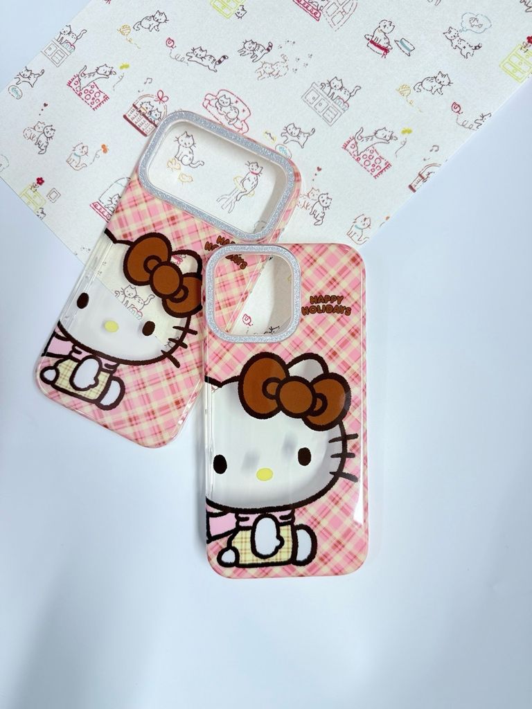 Case Ốp điện thoại iPhone Hello Kitty Happy Holidays Sọc Caro Case iPhone 12/13/14/15/16/17/Pro/Promax