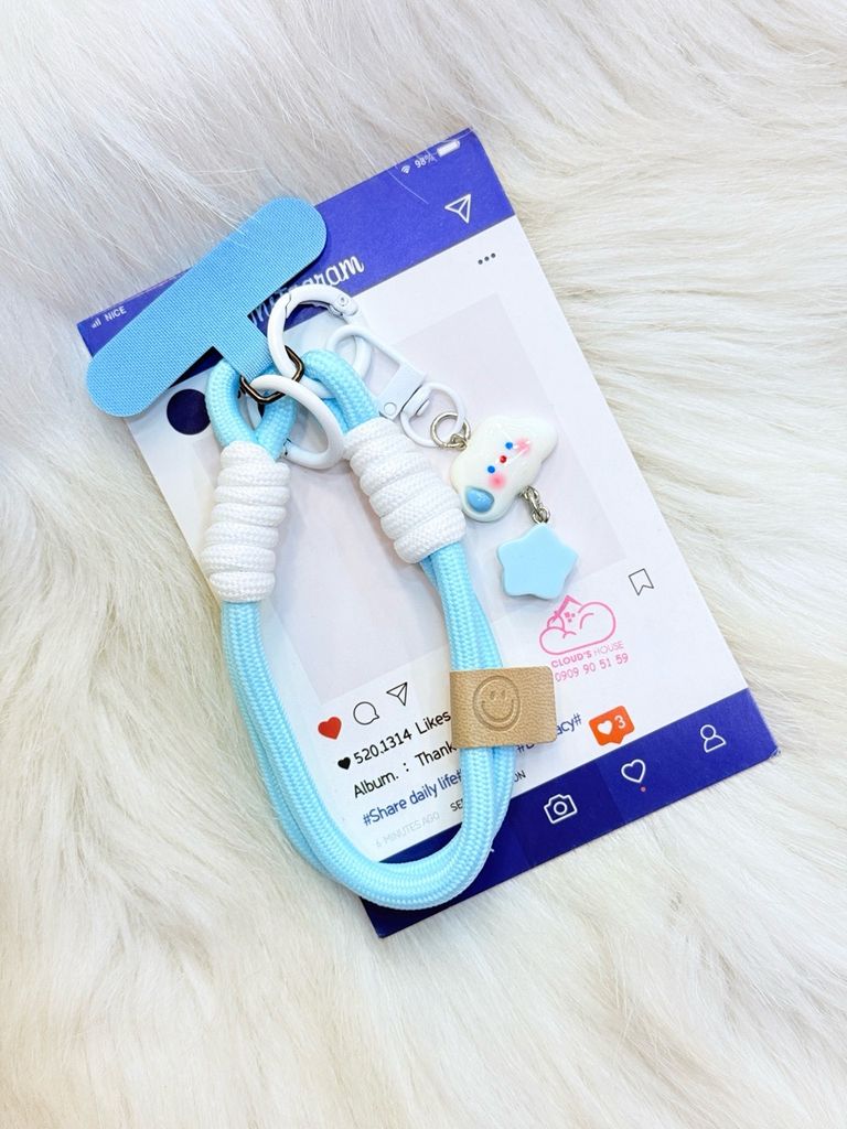 Dây đeo ngắn móc tay chất dù giữ điện thoại màu phối trơn ( DÂY NGẮN) - kèm móc hoạt hình các mẫu
