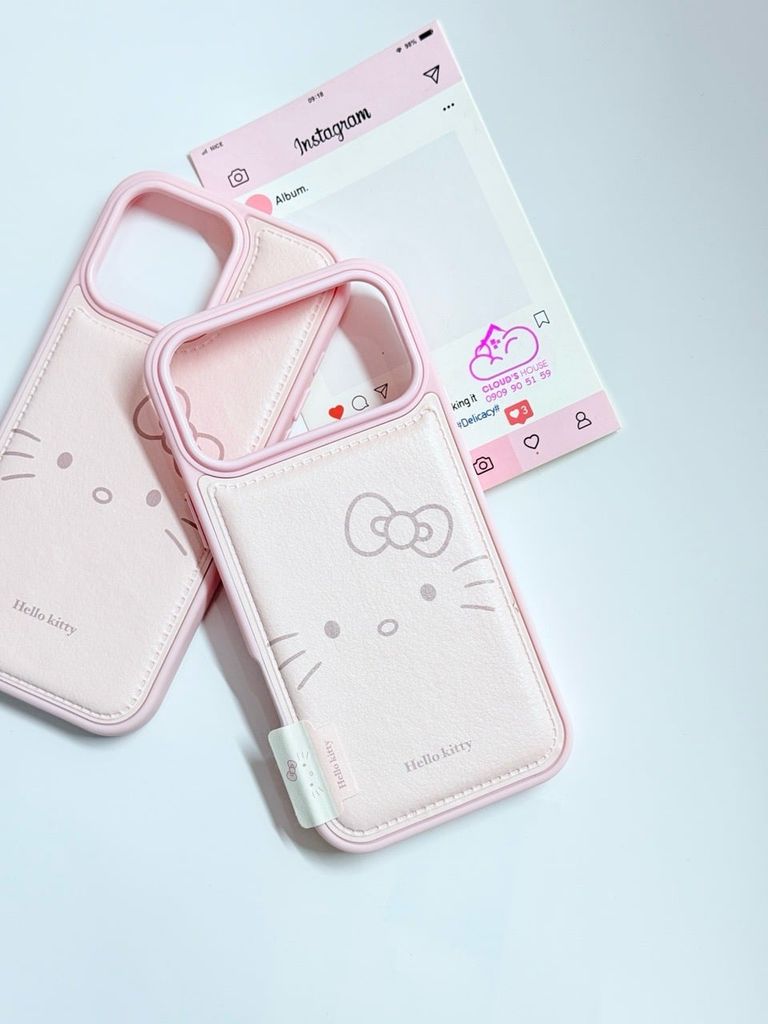 Case Ốp điện thoại iPhone Da Phao Hồng Babe Hello Kitty iPhone 13/14/15/16/17Pro/Promax