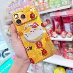 Case Ốp điện thoại iPhone Mèo May Mắn & Túi Tiền Money Tài lộc Ánh Xà Cừ Magsafe Vàng iPhone 13/14/15/16/17Pro/Promax