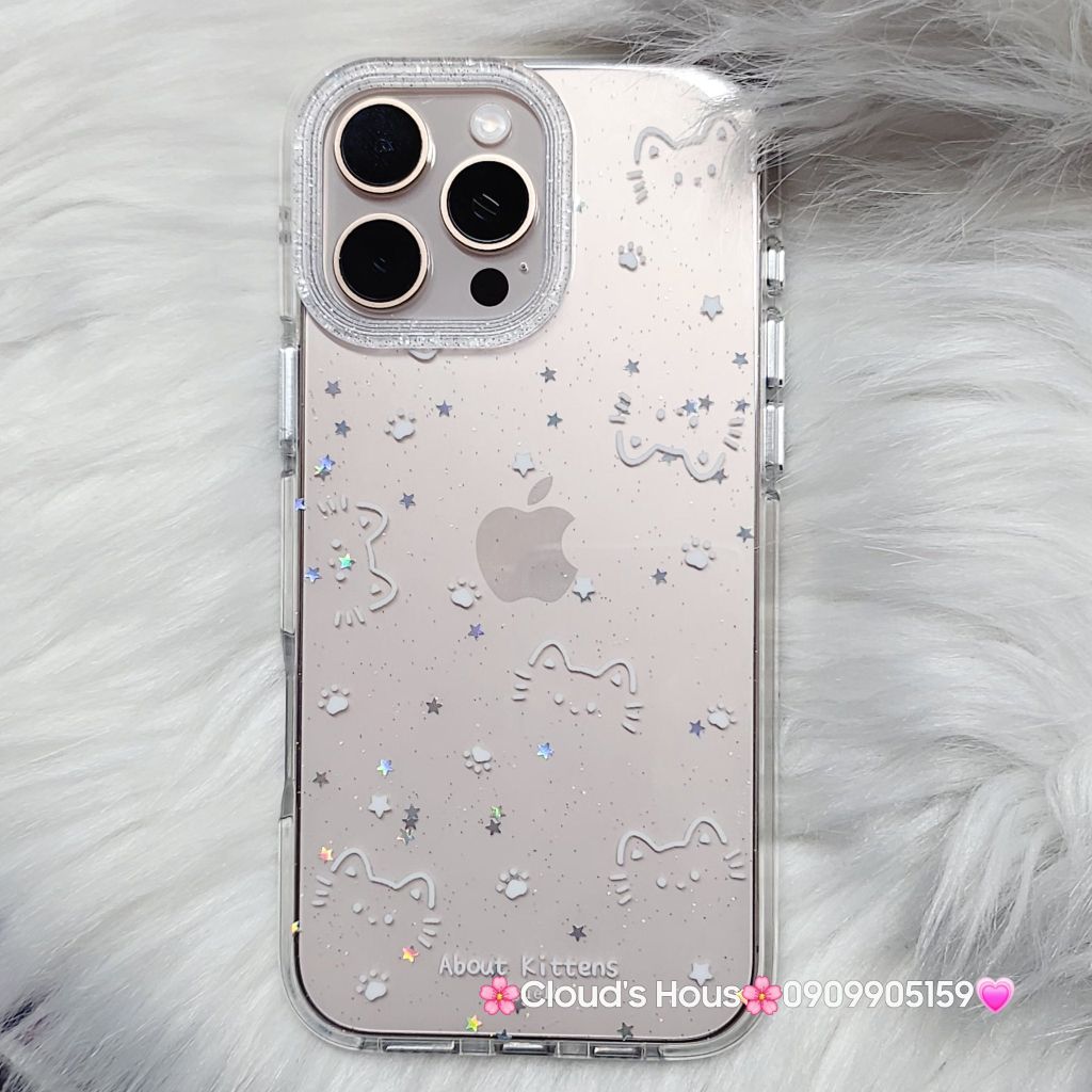 Case Ốp điện thoại iPhone Bling Bling Meomeo bé Mèo kute viền camera lấp la lấp lánh iPhone 13/14/15/16/17Pro/Promax
