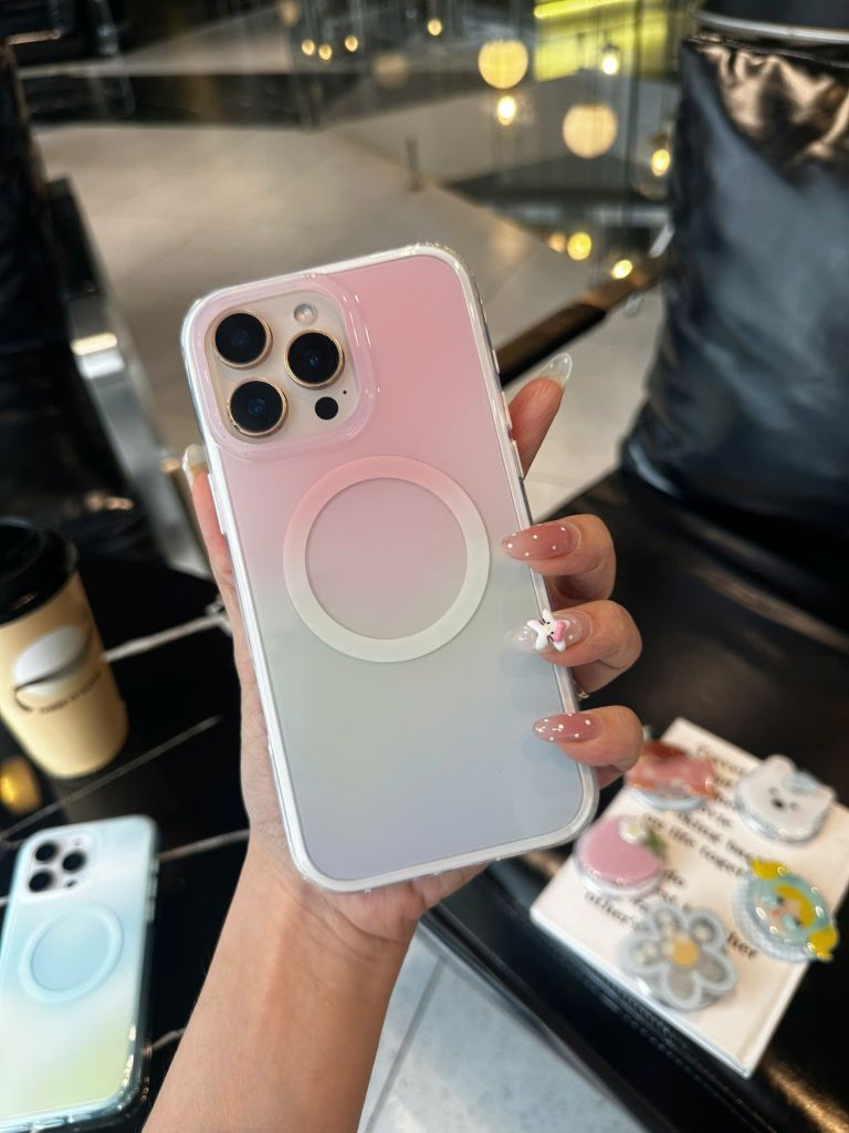 Case Ốp điện thoại iPhone Ombre Hồng Xanh Có Nút Control Magsafe iPhone 13/14/15/16/17Pro/Promax