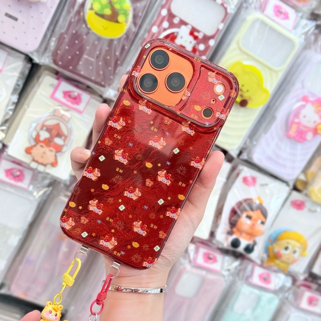 Case Ốp điện thoại iPhone Ngựa Cõng Túi Vàng Tài lộc Ánh Xà Cừ Đỏ iPhone 13/14/15/16/17Pro/Promax - TẾT