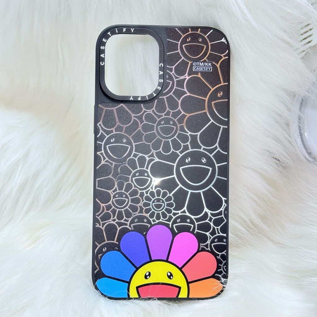 Case Ốp Điện thoại iPhone Hoa Cười Nhiều Màu Nền Đen x Murakami Flower Mirror CaseTify iPhone 17/16/Promax