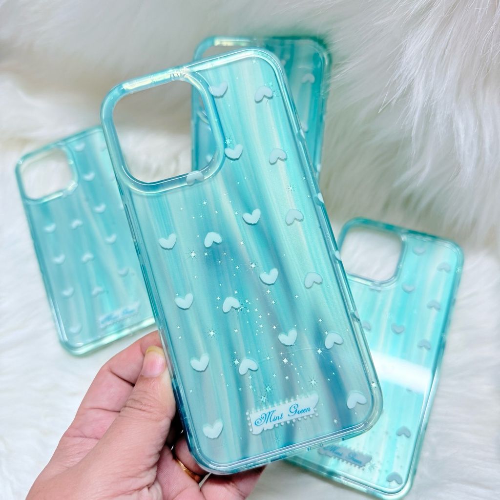 Case Ốp điện thoại iPhone Trái Tim Xanh (Blue Love) Hologram Bling Bling iPhone 13/14/15/16/Pro/Promax