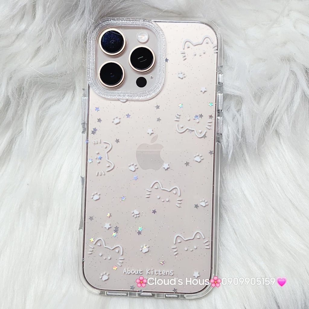 Case Ốp điện thoại iPhone Bling Bling Meomeo bé Mèo kute viền camera lấp la lấp lánh iPhone 13/14/15/16/17Pro/Promax