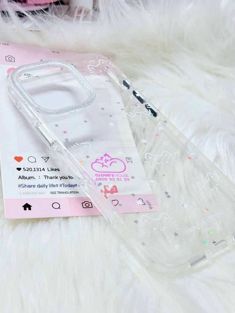 Case Ốp điện thoại iPhone Bling Bling Meomeo bé Mèo kute viền camera lấp la lấp lánh iPhone 13/14/15/16/17Pro/Promax