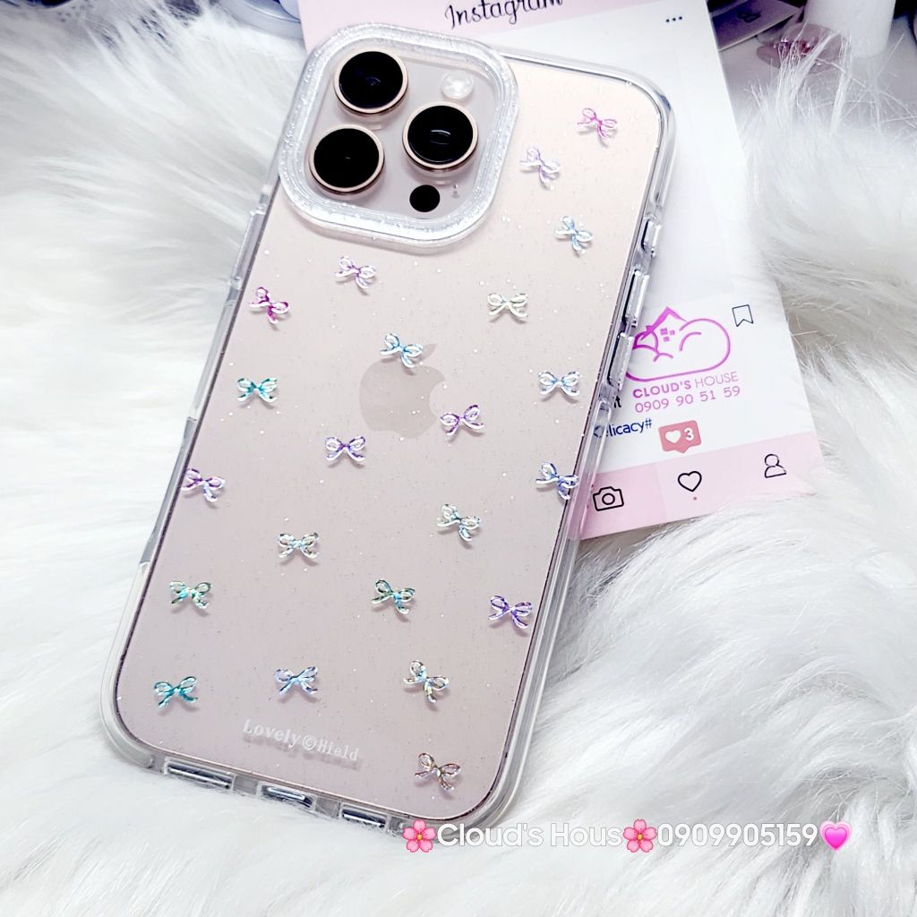 Case Ốp điện thoại iPhone Bling Bling Nơ nhiều màu kute viền camera lấp la lấp lánh iPhone 13/14/15/16/17Pro/Promax