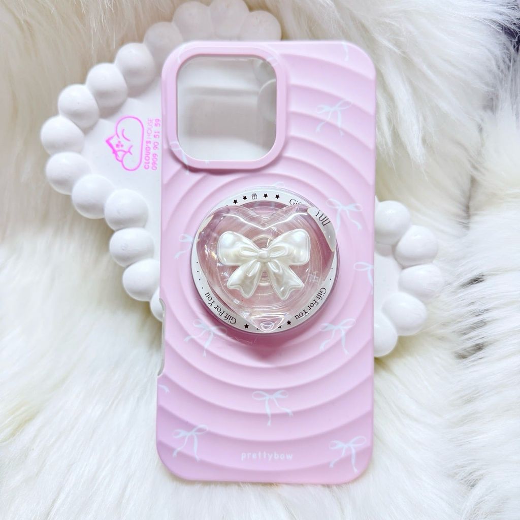 Case Ốp điện thoại iPhone Prettybow Nơ Trắng Nền Hồng Magsafe iPhone 17/16/15/14/13/12/Pro/Promax