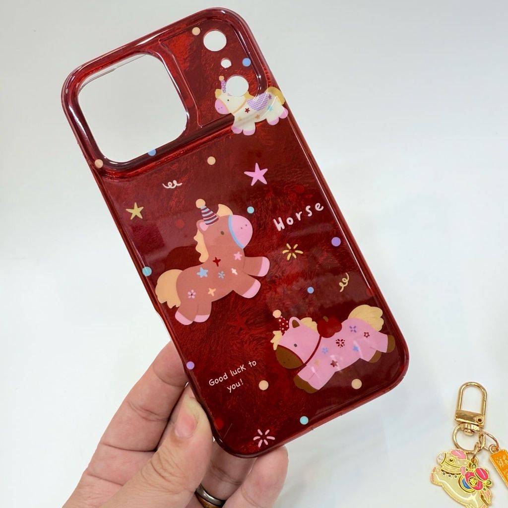 Case Ốp điện thoại iPhone Ngựa Good Luck To You Ánh Xà Cừ Đỏ iPhone 13/14/15/16/17Pro/Promax- TẾT