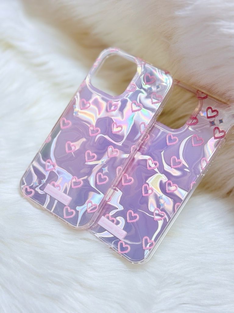 Case Ốp điện thoại iPhone Tim Hồng Ánh Bạc Hồng Hologram iPhone 12/13/14/15/16/Pro/Promax