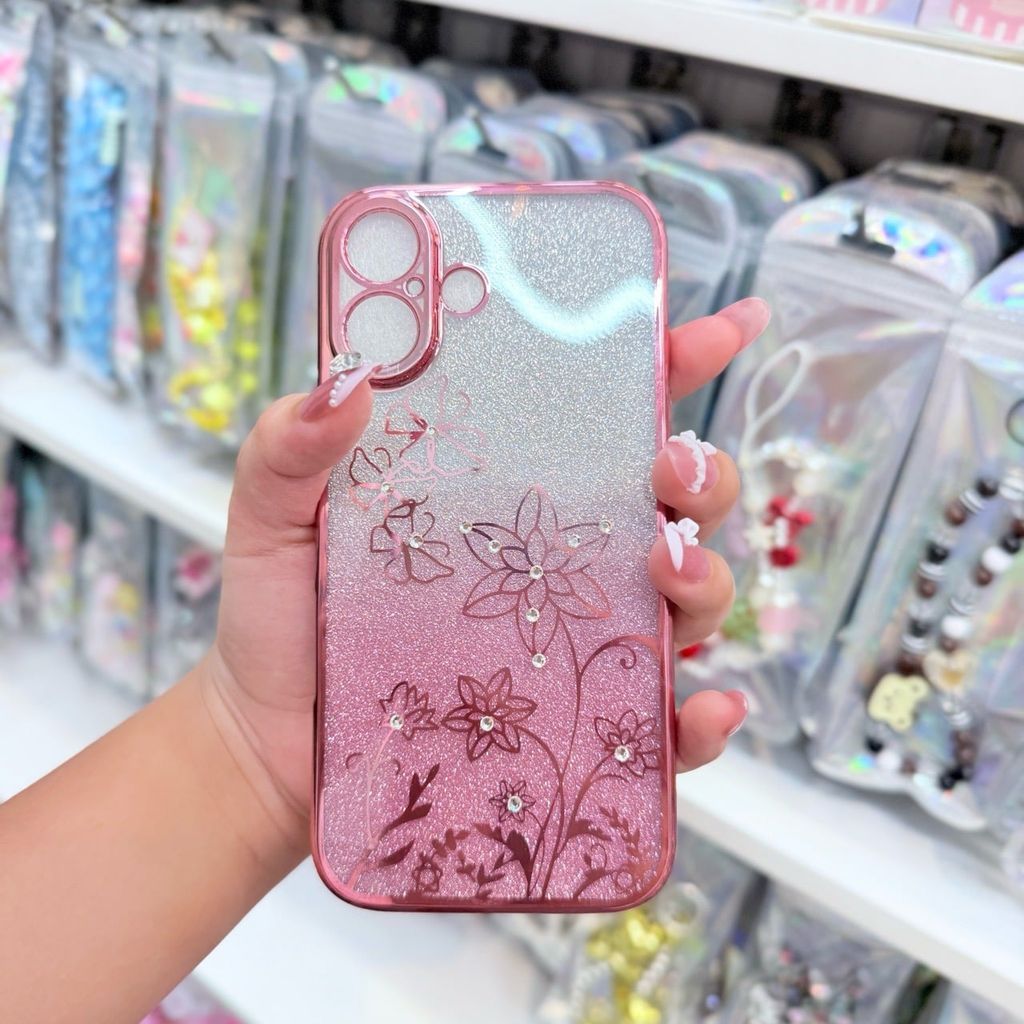 Case Ốp điện thoại iPhone TRong 2in1 Bling Bling Viền Xi iPhone 15/16/Plus