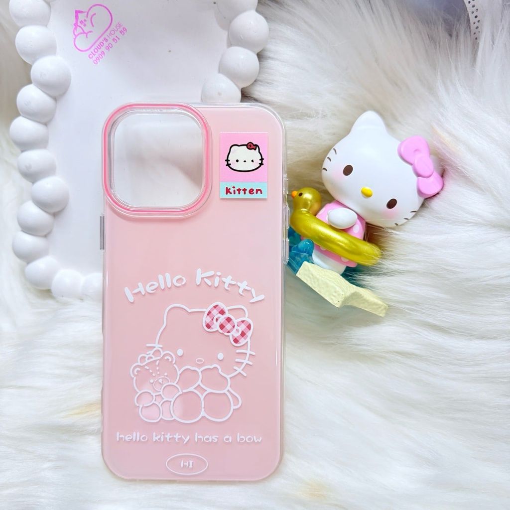 Case Ốp điện thoại iPhone Hello Kitty Hồng Pastel ánh nhũ Kute iPhone 13/14/15/16/17/Pro/Promax (Kitten)