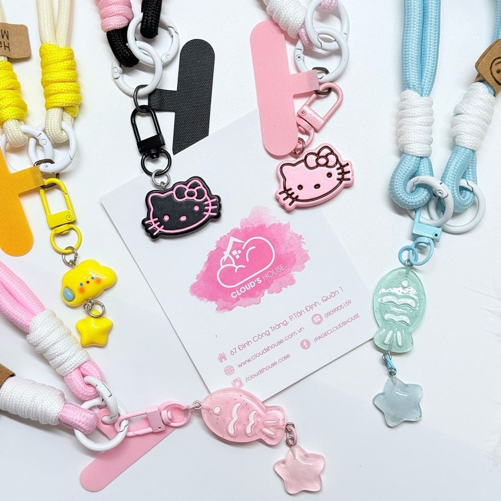 Dây đeo ngắn móc tay chất dù giữ điện thoại màu phối trơn ( DÂY NGẮN) - kèm móc hoạt hình các mẫu