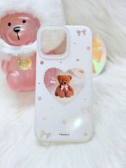 Case Ốp điện thoại iPhone Trắng Gấu Nâu Nơ Sao Cherry Freedom Có Nút Control Viền Camera Bling Bling iPhone 13/14/15/16/17Pro/Promax