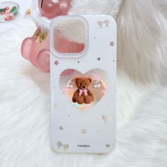 Case Ốp điện thoại iPhone Trắng Gấu Nâu Nơ Sao Cherry Freedom Có Nút Control Viền Camera Bling Bling iPhone 13/14/15/16/17Pro/Promax