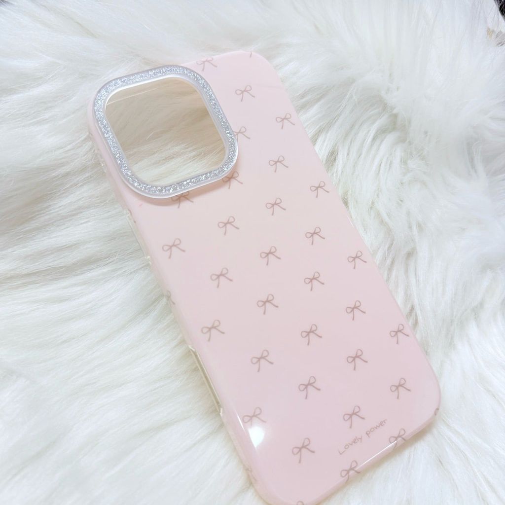 Case Ốp điện thoại iPhone Nơ Hồng Nhạt Viền Camera Bling Bling iPhone 13/14/15/16/17Pro/Promax (Kèm dây 180k)