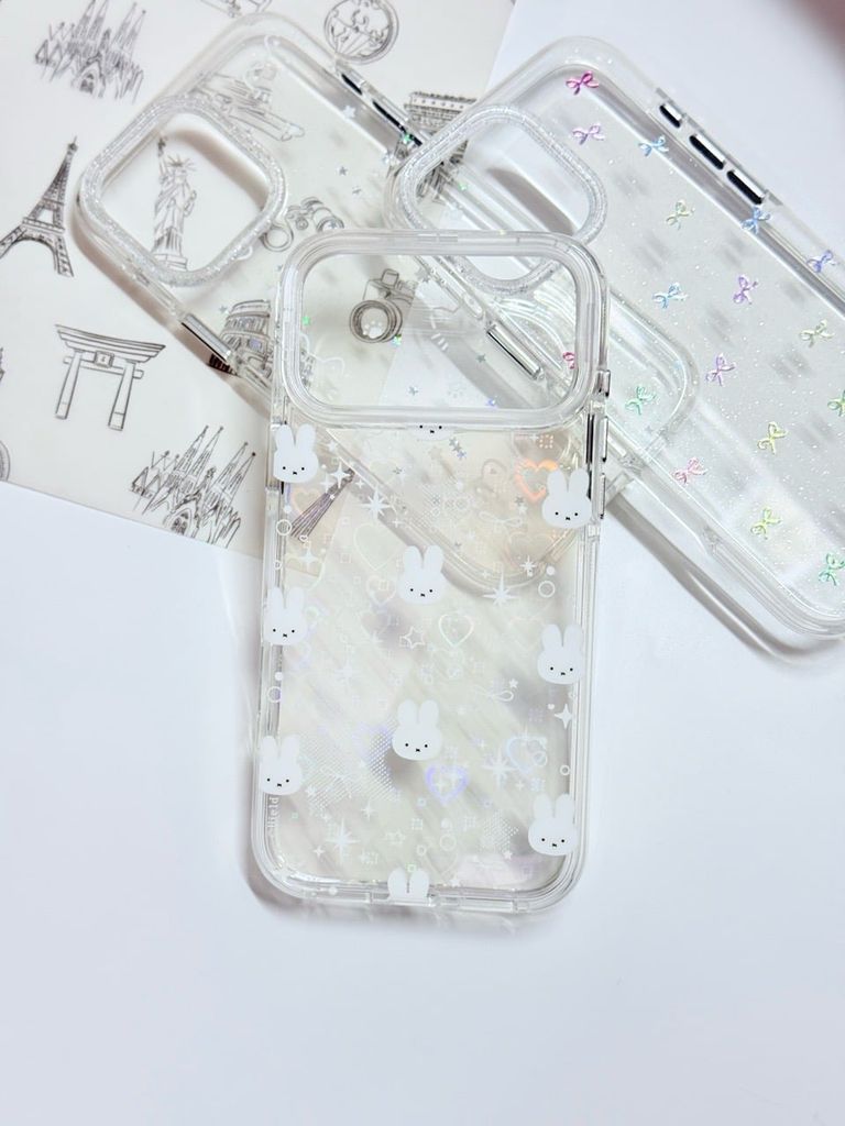 Case Ốp điện thoại iPhone Bling Bling ánh tim bé Thỏ kute viền camera lấp la lấp lánh iPhone 13/14/15/16/17Pro/Promax