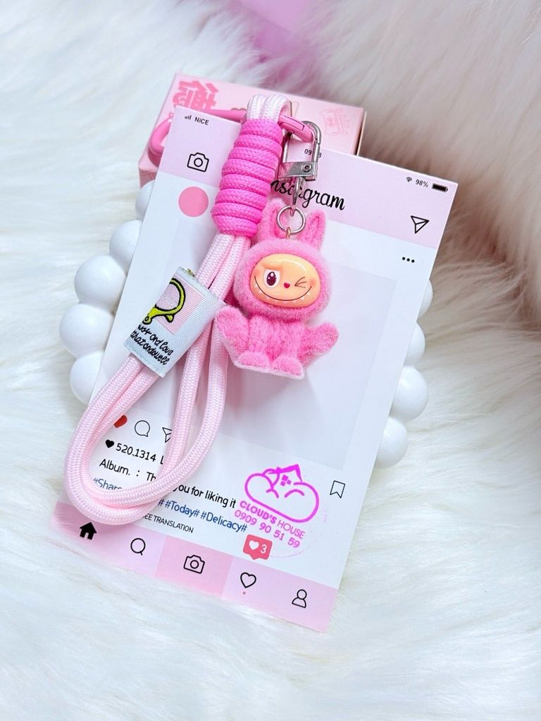 Dây đeo ngắn móc tay LABUBU chất dù giữ điện thoại màu phối trơn ( DÂY NGẮN) - kèm móc hoạt hình