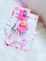 Dây đeo ngắn móc tay LABUBU chất dù giữ điện thoại màu phối trơn ( DÂY NGẮN) - kèm móc hoạt hình