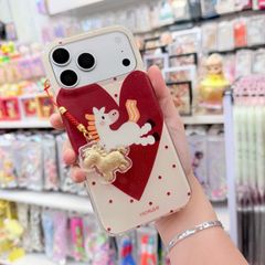 Case Ốp điện thoại iPhone Ngựa Trắng Trái Tim Đỏ Kim Tuyến iPhone 13/14/15/16/17Pro/Promax