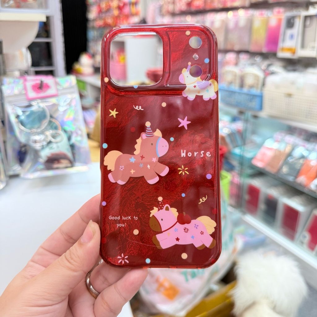Case Ốp điện thoại iPhone Ngựa Good Luck To You Ánh Xà Cừ Đỏ iPhone 13/14/15/16/17Pro/Promax- TẾT