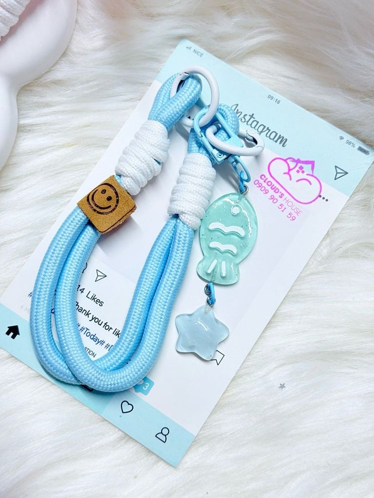 Dây đeo ngắn móc tay chất dù giữ điện thoại màu phối trơn ( DÂY NGẮN) - kèm móc hoạt hình các mẫu