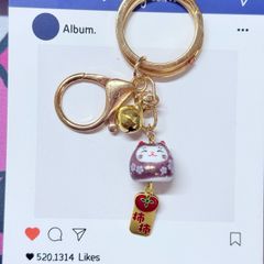 Móc Khóa Móc Treo Mèo Móc Túi Phụ Kiện Đẹp Mèo Thần Tài Mini Có Chuông, chất liệu kim loại Đài Loan (TAIWAN)