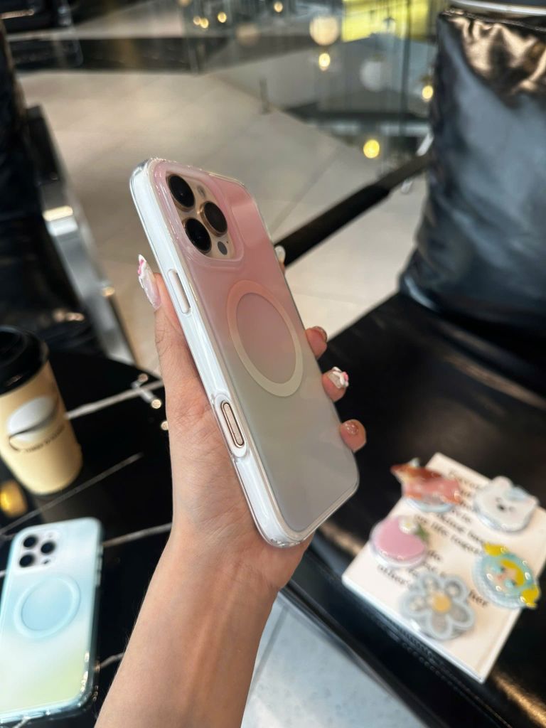 Case Ốp điện thoại iPhone Ombre Hồng Xanh Có Nút Control Magsafe iPhone 13/14/15/16/17Pro/Promax