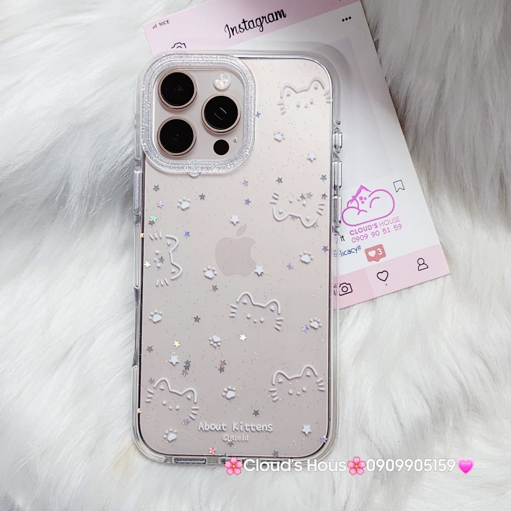 Case Ốp điện thoại iPhone Bling Bling Meomeo bé Mèo kute viền camera lấp la lấp lánh iPhone 13/14/15/16/17Pro/Promax