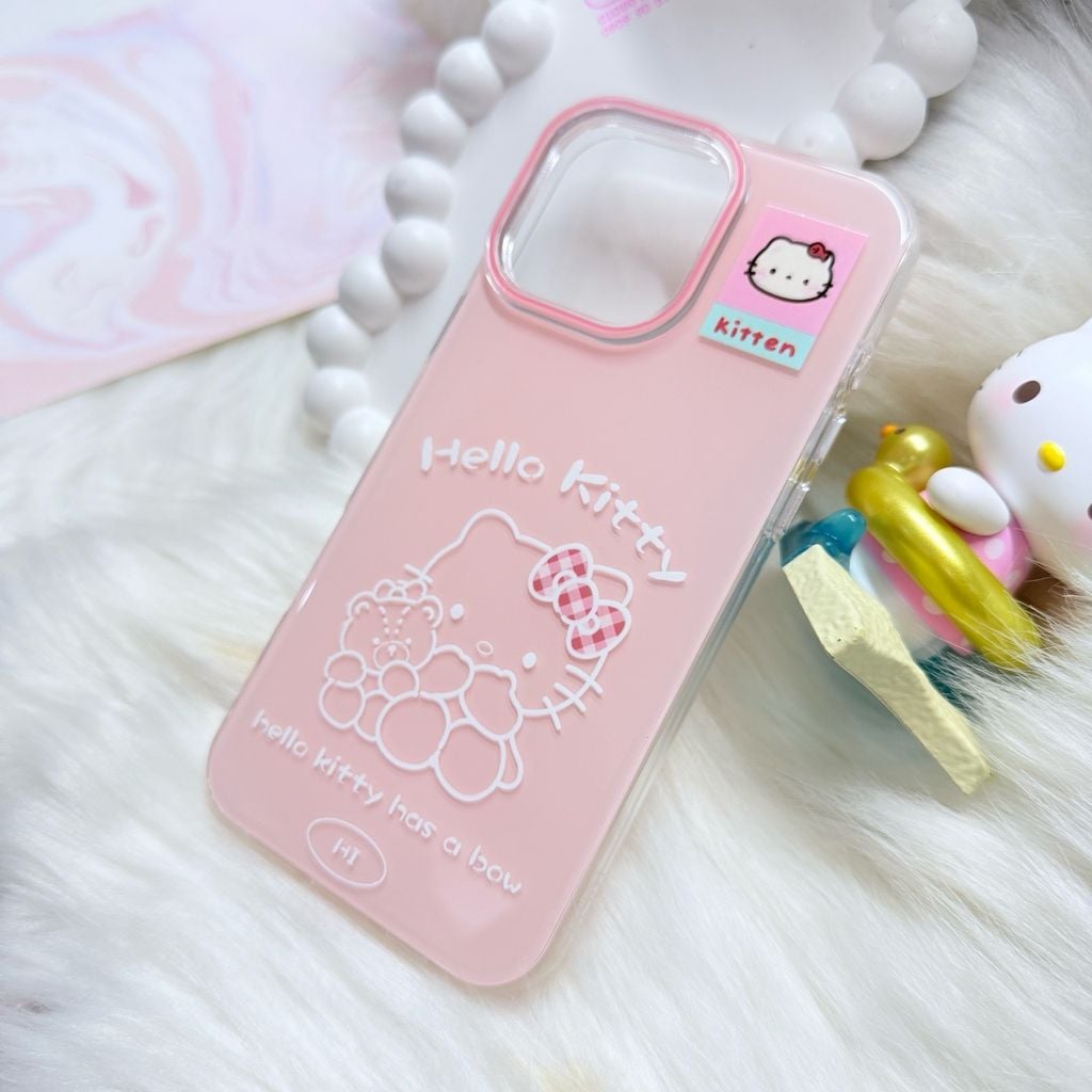Case Ốp điện thoại iPhone Hello Kitty Hồng Pastel ánh nhũ Kute iPhone 13/14/15/16/17/Pro/Promax (Kitten)
