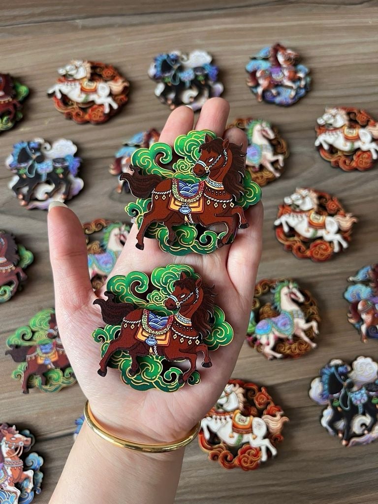 Nam châm Gỗ 3D Trang Trí Tủ Lạnh Fridge Magnet - Hình Ảnh NGỰA NGŨ HÀNH - Quà lưu niệm Việt Nam