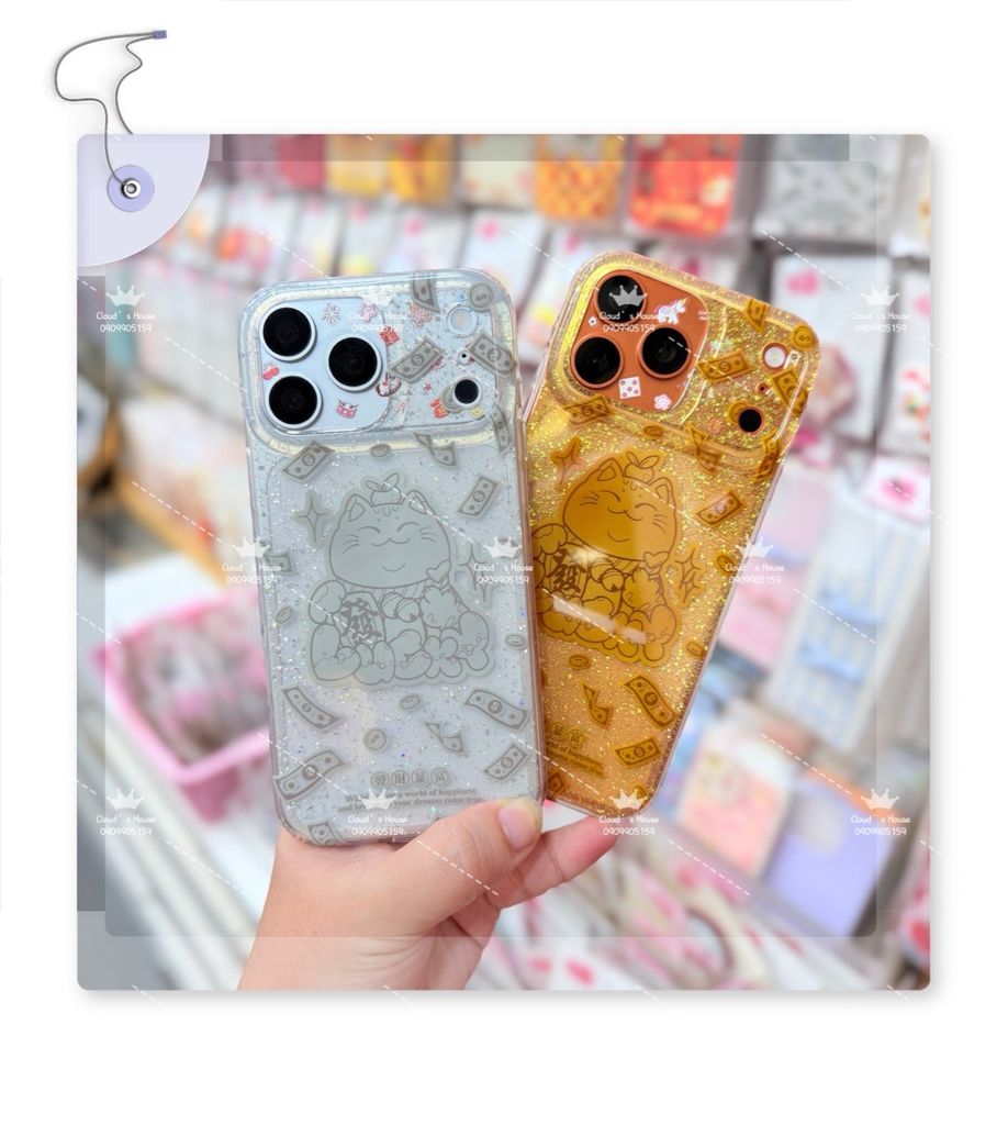 Case Ốp điện thoại iPhone Mèo May Mắn, Tài Lộc Trong Kim Tuyến Vàng iPhone 12/13/14/15/16/17Pro/Promax - TẾT