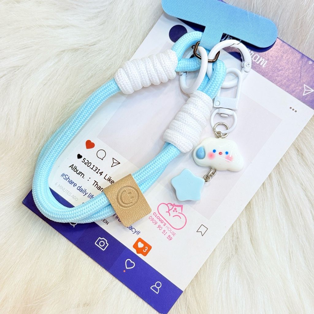 Dây đeo ngắn móc tay chất dù giữ điện thoại màu phối trơn ( DÂY NGẮN) - kèm móc hoạt hình các mẫu