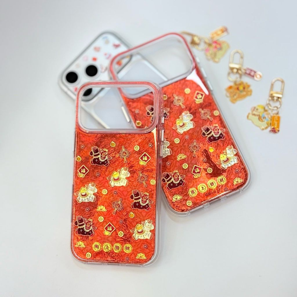 Case Ốp điện thoại iPhone Ngựa Cõng Vàng & Cõng Túi Tiền Ánh Xà Cừ Đỏ iPhone 12/13/14/15/16/17Pro/Promax - TẾT