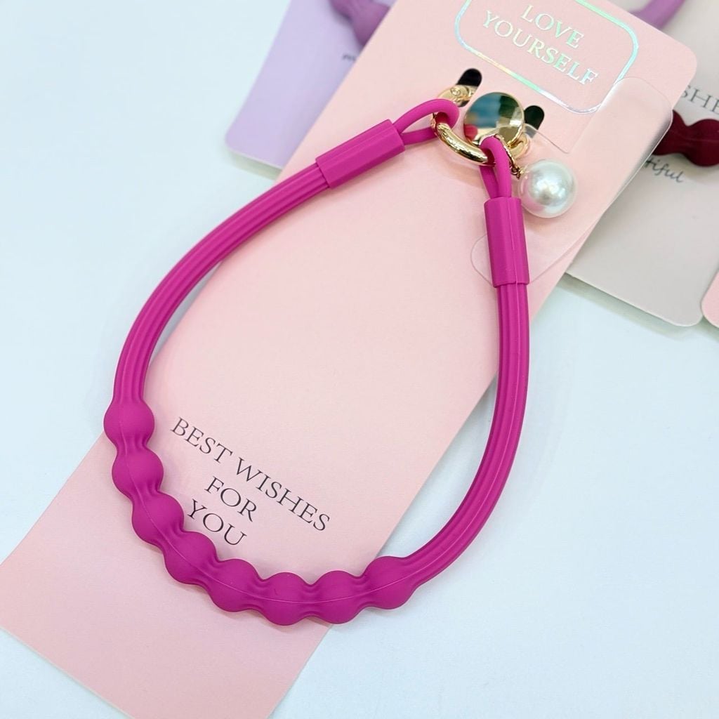 DÂY BI CHARM HOA Ngọc Trai Silicone CHỐNG BẨN kèm charm