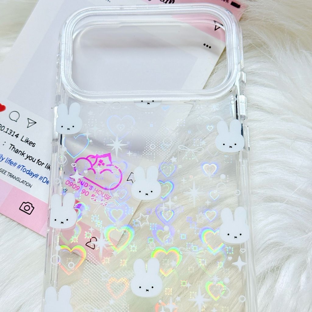 Case Ốp điện thoại iPhone Bling Bling ánh tim bé Thỏ kute viền camera lấp la lấp lánh iPhone 13/14/15/16/17Pro/Promax