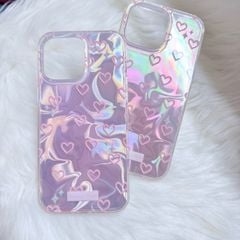 Case Ốp điện thoại iPhone Tim Hồng Ánh Bạc Hồng Hologram iPhone 12/13/14/15/16/Pro/Promax