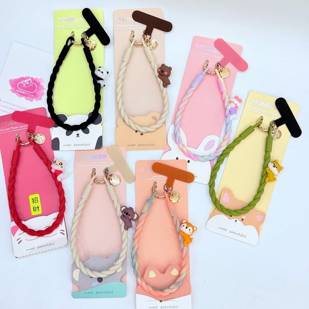 DÂY Xoắn Thú Cartoon Silicone Chất CHỐNG BẨN kèm charm nhiều màu sắc