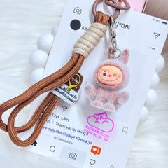 Dây đeo ngắn móc tay LABUBU chất dù giữ điện thoại màu phối trơn ( DÂY NGẮN) - kèm móc hoạt hình