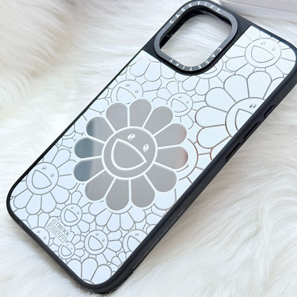 Case Ốp Điện thoại iPhone Hoa Cười Gương Nền Trắng x Murakami Flower Mirror CaseTify iPhone 17/16/Promax