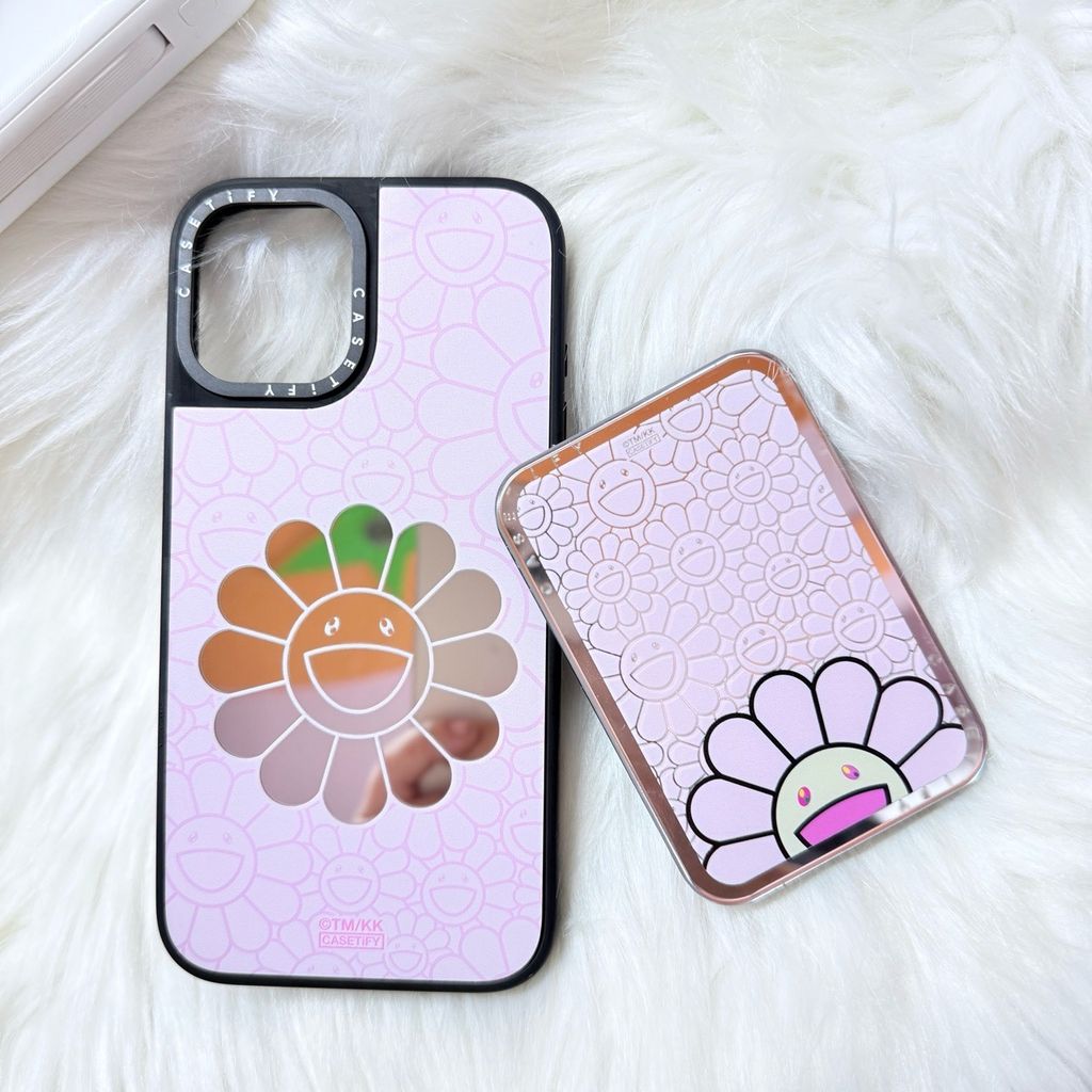 Case Ốp Điện thoại iPhone Hoa Cười Gương Nền Hồng x Murakami Flower Mirror CaseTify iPhone 17/16/Promax