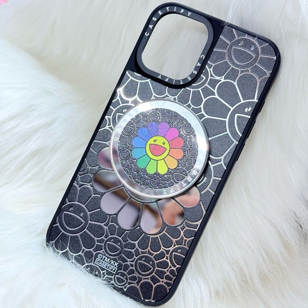 Case Ốp Điện thoại iPhone Hoa Cười Gương Nền Đen x Murakami Flower Mirror CaseTify iPhone 17/16/Promax