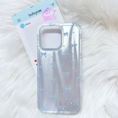 Case Ốp điện thoại iPhone Nơ Xanh Dương Hologram Bling Bling iPhone 13/14/15/16/Pro/Promax