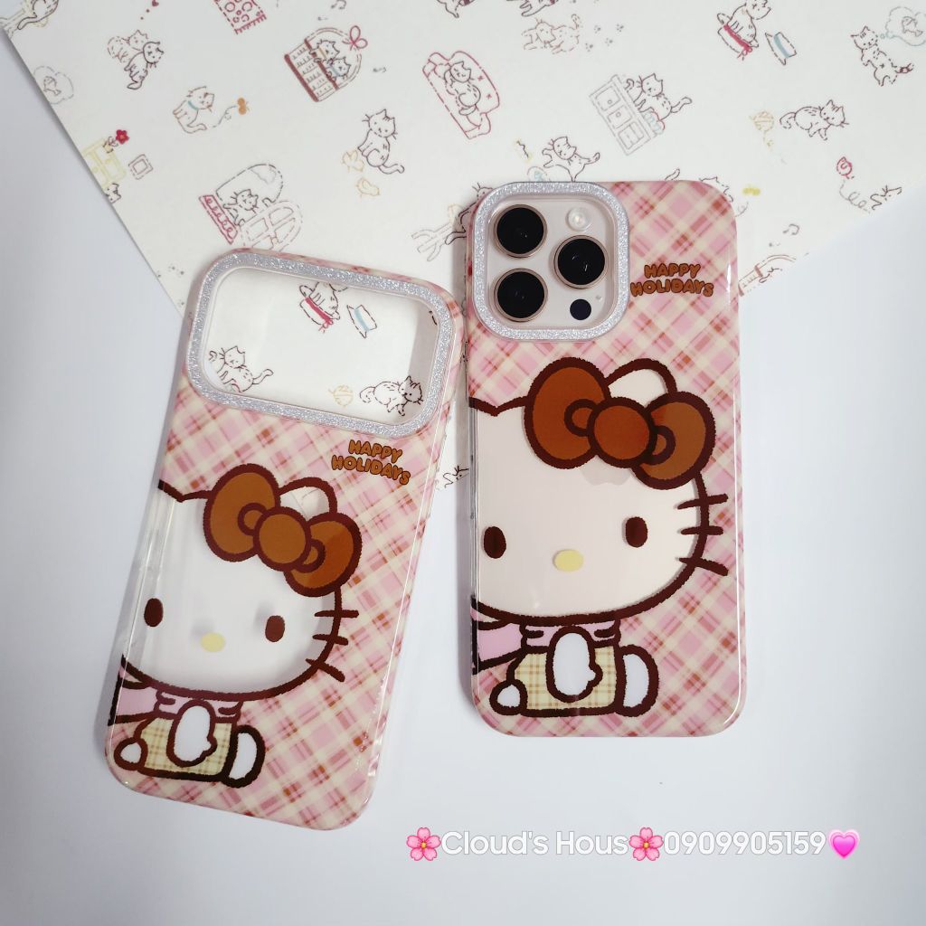 Case Ốp điện thoại iPhone Hello Kitty Trong Camera viền Bling Bling iPhone 13/14/15/16/17/Plus/Pro/Promax