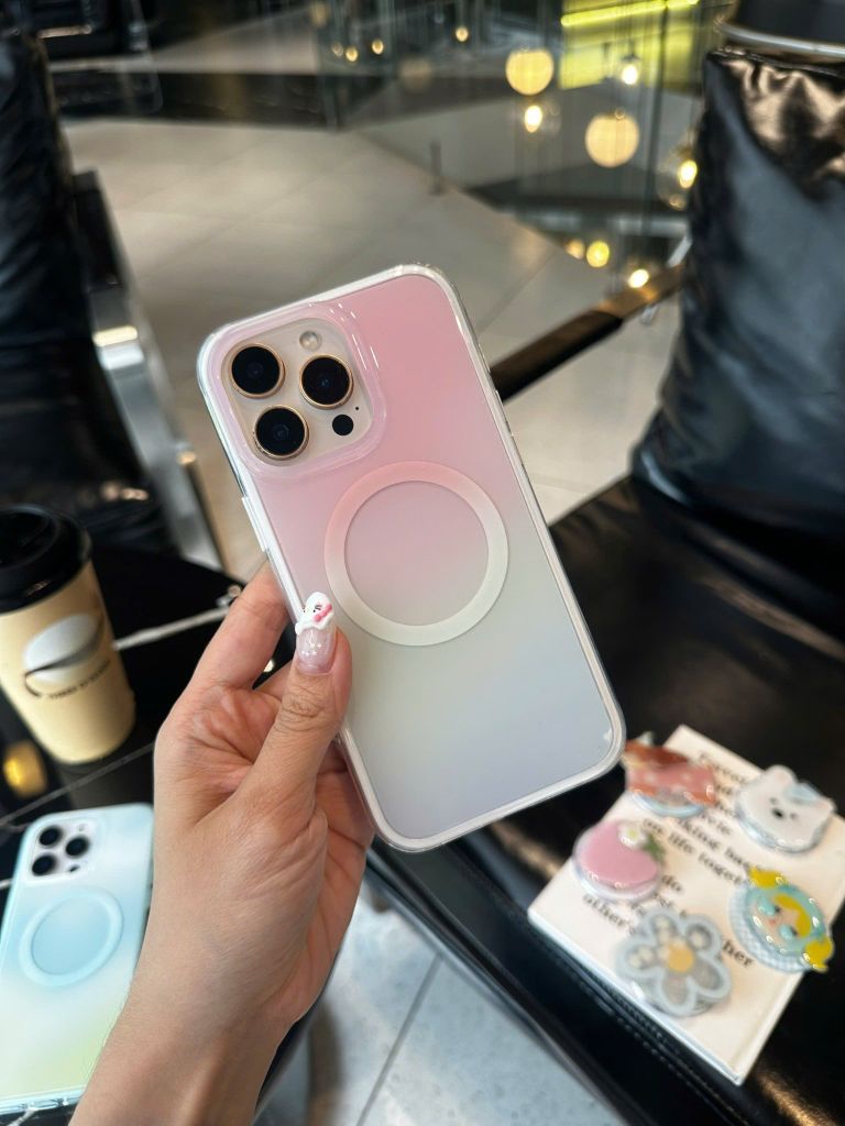 Case Ốp điện thoại iPhone Ombre Hồng Xanh Có Nút Control Magsafe iPhone 13/14/15/16/17Pro/Promax
